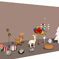 Assorted Decorative Ornaments Set With Deer Figurines Balloons Gift Boxes Lollipop And Christmas Tree Decor