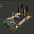 Realistic Military Base Model With Tall Towers Palm Trees And Armored Vehicles
