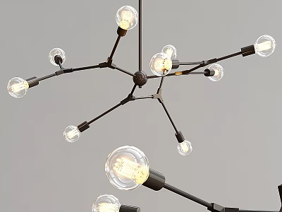 Modern Black Metal Chandelier With Multiple Branches And Clear Glass Bulbs 3d model