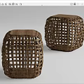 Light Brown Woven Square Stools With Grid Pattern Design For Home Decor 3d model