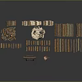 Various Wooden Logs And Stone Blocks Stacked With Crafting Tools And Materials
