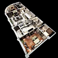 Hotel Room 3D Layout With Bedroom Seating Area And Bathroom Interior Design