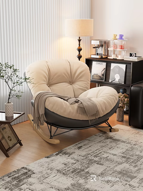 Plush Beige Single Seater Rocking Sofa With Gray Blanket In Cozy Living Room 3d model 