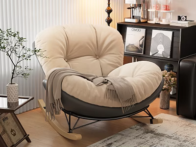 Plush Beige Single Seater Rocking Sofa With Gray Blanket In Cozy Living Room 3d model