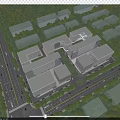 Aerial View Planning of Modern Urban Area With Green Roof Buildings and Tree Surroundings