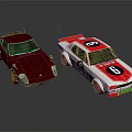 Two Classic Cars Dark Red Coupe And Red White Racing Car With Number 6