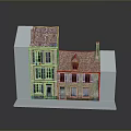 Detailed European Style Building Model With Red Roof Tiles Multiple Windows Balcony And Chimney
