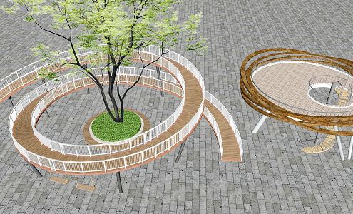 Modern observation platform, plank road, sightseeing platform, revolving walk, revolving staircase, wooden platform 3d model