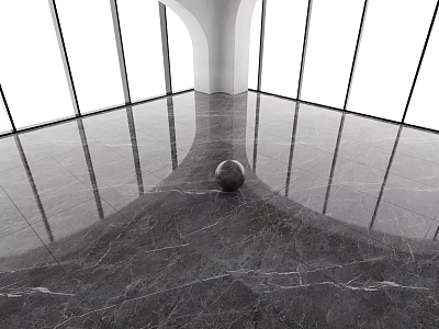 Polished Gray Marble Floor Tiles In Glossy Interior Space With Large Windows 3d model