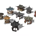 Chinese Traditional Pavilions With Various Roof Styles And Classic Designs