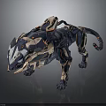Futuristic Mechanical Leopard Character With Robotic Structure And Blue Orange Details