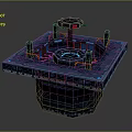 Sci-Fi Platform Structure With Circular Central Core And Orange Pipes Blue Tech Details Control Tower