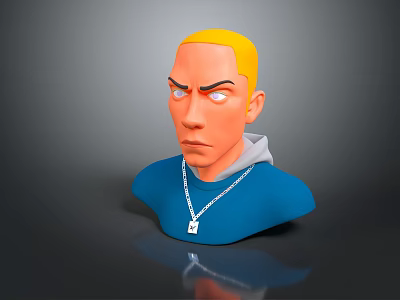 Man With Blonde Hair Blue Eyes Serious Expression In Blue Shirt Gray Hoodie And Necklace 3d model