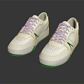 White Athletic Sneakers With Green Accents On Sole And Classic Lace Detail
