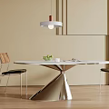 Modern Dining Table With Round White Tabletop Metal Base Two Chairs And Pendant Light 3d model