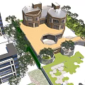 Modern School Building Campus Design With Green Trees Courtyard And Playground Area