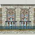Stone Feature Wall With Symmetrical Deer Head Decor Water Flow And Pool Base 3d model