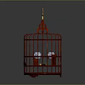 Decorative Ornament Set with Red Birdcage White Birds and Golden Details