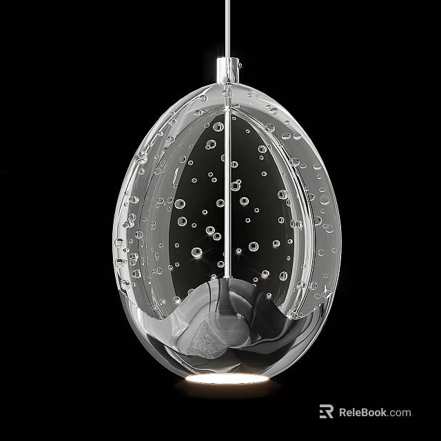 Modern Transparent Glass Chandelier With Bubbles In Oval Shape And Illuminated Base 3d model 