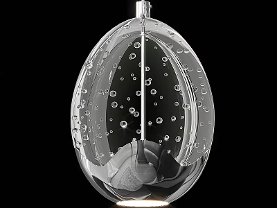 Modern Transparent Glass Chandelier With Bubbles In Oval Shape And Illuminated Base 3d model
