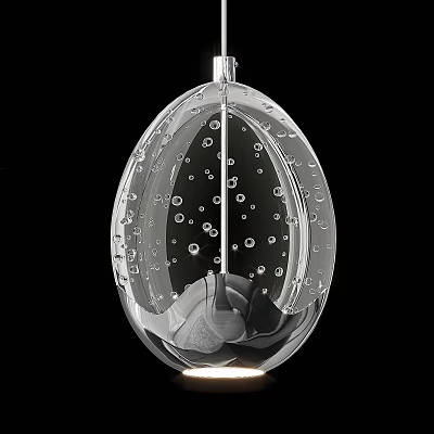 Modern Transparent Glass Chandelier With Bubbles In Oval Shape And Illuminated Base 3d model