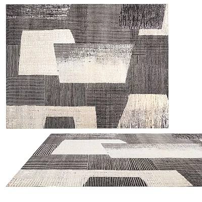 Modern Abstract Square Rug With Black White Gray Geometric Striped Design For Living Room 3d model