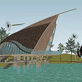Boutique Hotel Architecture With Sail Like Roof Over Water Surrounded By Trees And Glass Walls
