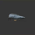 Light Blue Fighter Jet Model Display With Yellow Crate On Textured Ground Platform