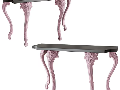 Elegant Decorative Console Table Design With Pink Carved Legs And Black Tabletop 3d model