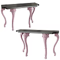 Elegant Decorative Console Table Design With Pink Carved Legs And Black Tabletop