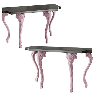 Elegant Decorative Console Table Design With Pink Carved Legs And Black Tabletop 3d model