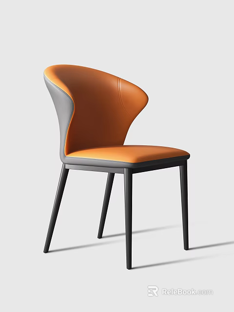 Modern Leisure Chair With Orange And Gray Leather Upholstery And Black Metal Legs 3d model 