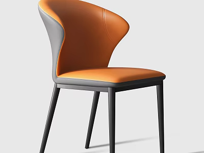 Modern Leisure Chair With Orange And Gray Leather Upholstery And Black Metal Legs 3d model