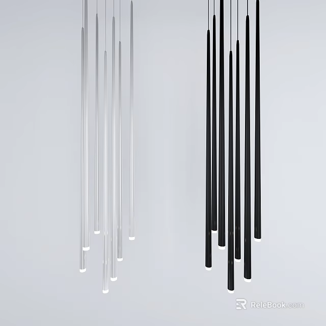 Modern Silver and Black Vertical Strip Chandelier Design for Contemporary Interior Spaces 3d model 