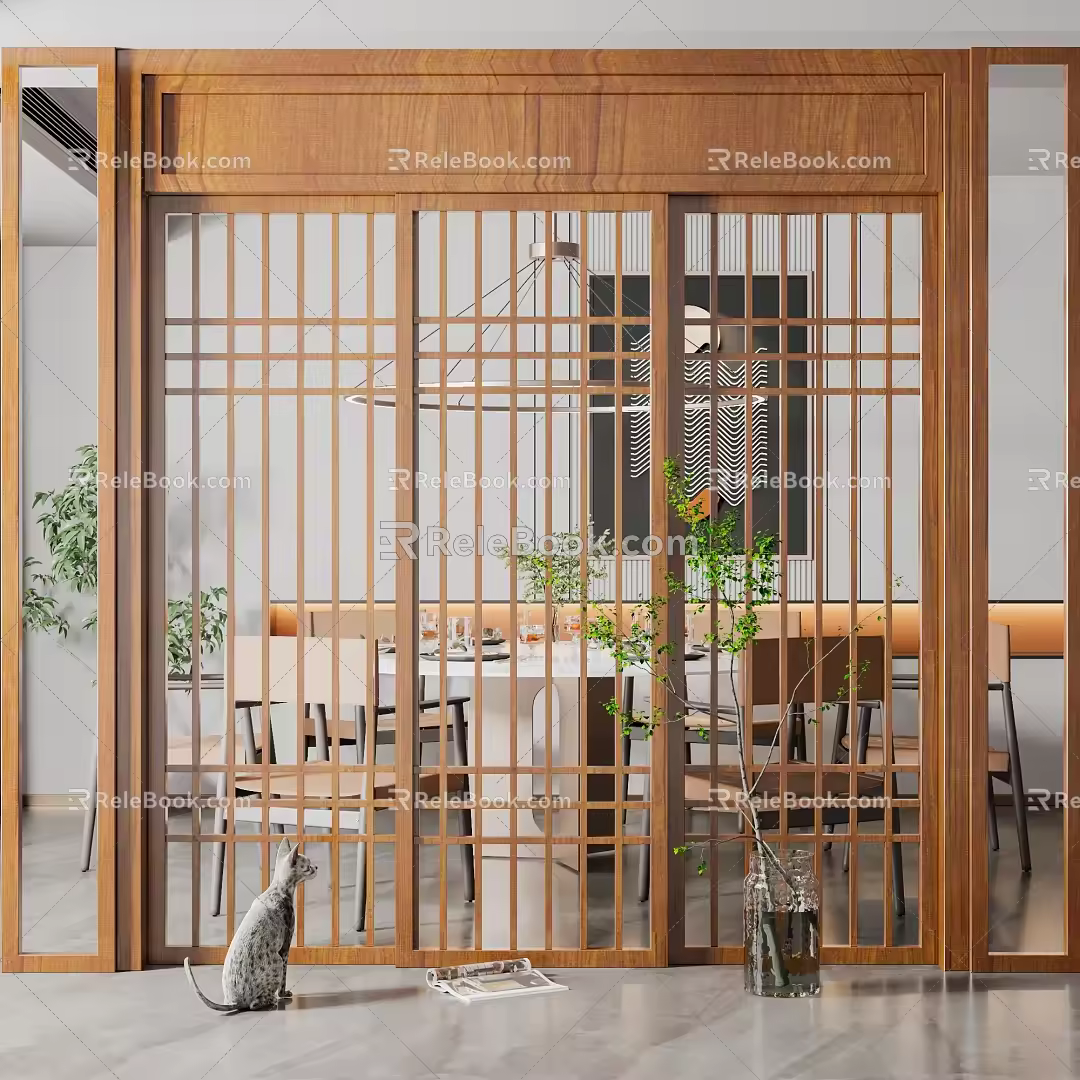 New Chinese style sliding door sliding door partition 3d model
