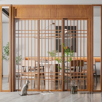 New Chinese style sliding door sliding door partition 3d model