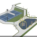 Outdoor Family Fitness Playground With Yellow Metal Climbing Frames Swings And Blue Surface For Kids