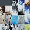 Abstract Oil Paintings with Green Swirl Blue Starry Brown Wood and Blue Wave Textures