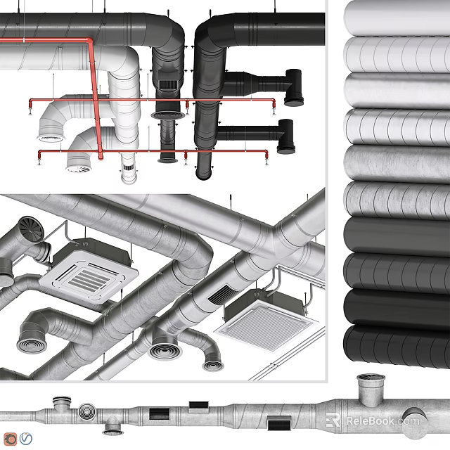 Modern Ceiling Design With Exposed Metal Pipes And Ventilation Vents Structure 3d model 