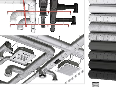 Modern Ceiling Design With Exposed Metal Pipes And Ventilation Vents Structure 3d model