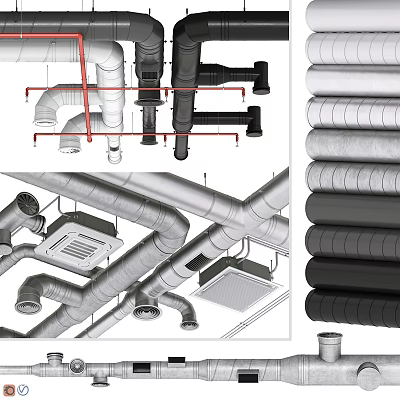 Modern Ceiling Design With Exposed Metal Pipes And Ventilation Vents Structure 3d model Modern Ceiling Design With Exposed Metal Pipes And Ventilation Vents Structure 3d model