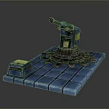 3D Rendered Scenic Landscape with Blue Tile Platform Mechanical Device and Small Box