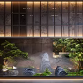 Indoor Landscape Design With Green Plants Rock Formations Water Features And Soft Lighting