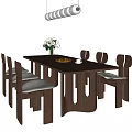 Elegant Modern Wooden Dining Table Set with Matching Chairs White Flower Vase and Fruit Plate