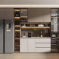 Modern Kitchen Wine Cabinet With Glass Doors LED Lighting And Decorative Storage