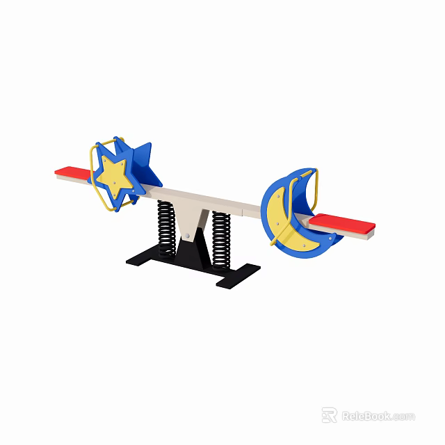 Playground Seesaw With Star Moon Shaped Seats Blue Yellow Red Colors And Spring Base 3d model 