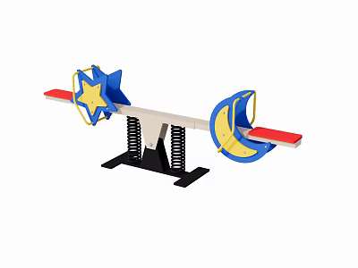 Playground Seesaw With Star Moon Shaped Seats Blue Yellow Red Colors And Spring Base 3d model