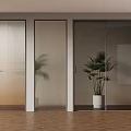 Modern Sliding Glass Doors With Ribbed And Frosted Panels And Indoor Plant In Room