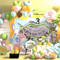 Colorful Heart Shaped and Round Balloons for 2nd Birthday Party Decorations with Cartoon Elements