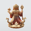 Man Deity Statue Holding Trident Lamp On Decorative Stone Base 3d model